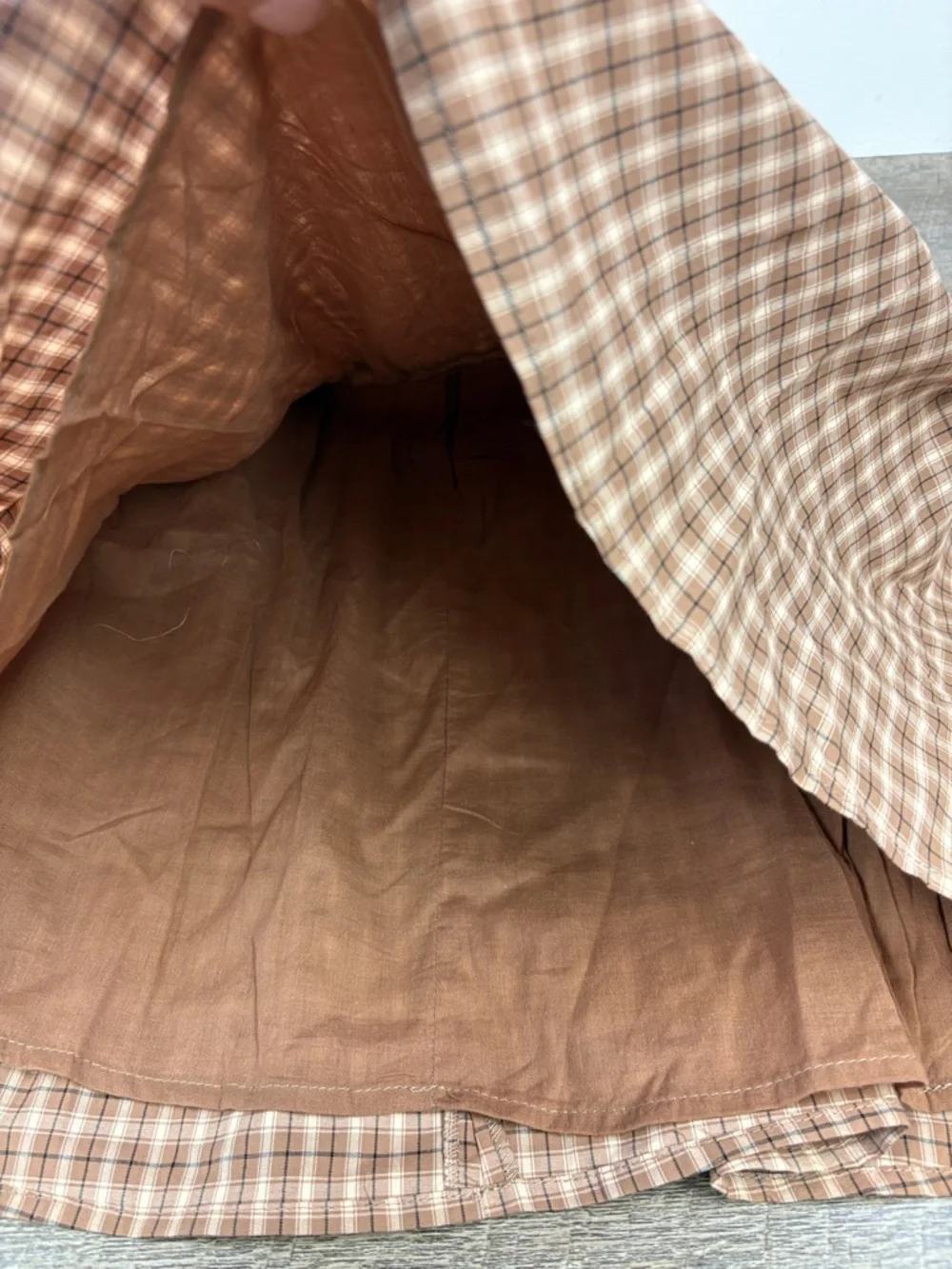 Pink Lily Brown Plaid Cotton Mini Dress Tie Front Cottagecore XL - Picture 5 of 11